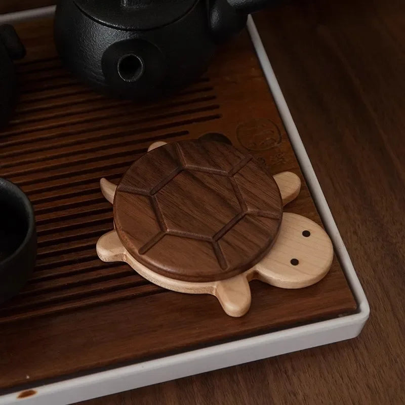 Elegant Walnut Turtle Coaster - Heat Resistant Table Protector Mat for Teapots 2