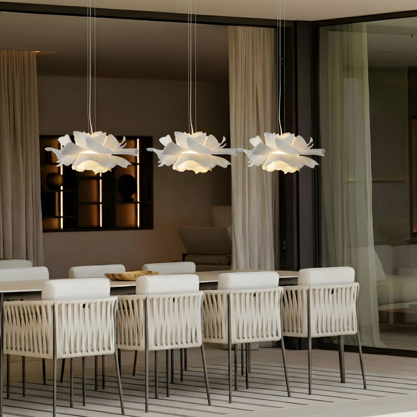 Elegant White Lotus Pendant Light - Glass Kitchen Pendant Lighting in Warm Neutrals 4