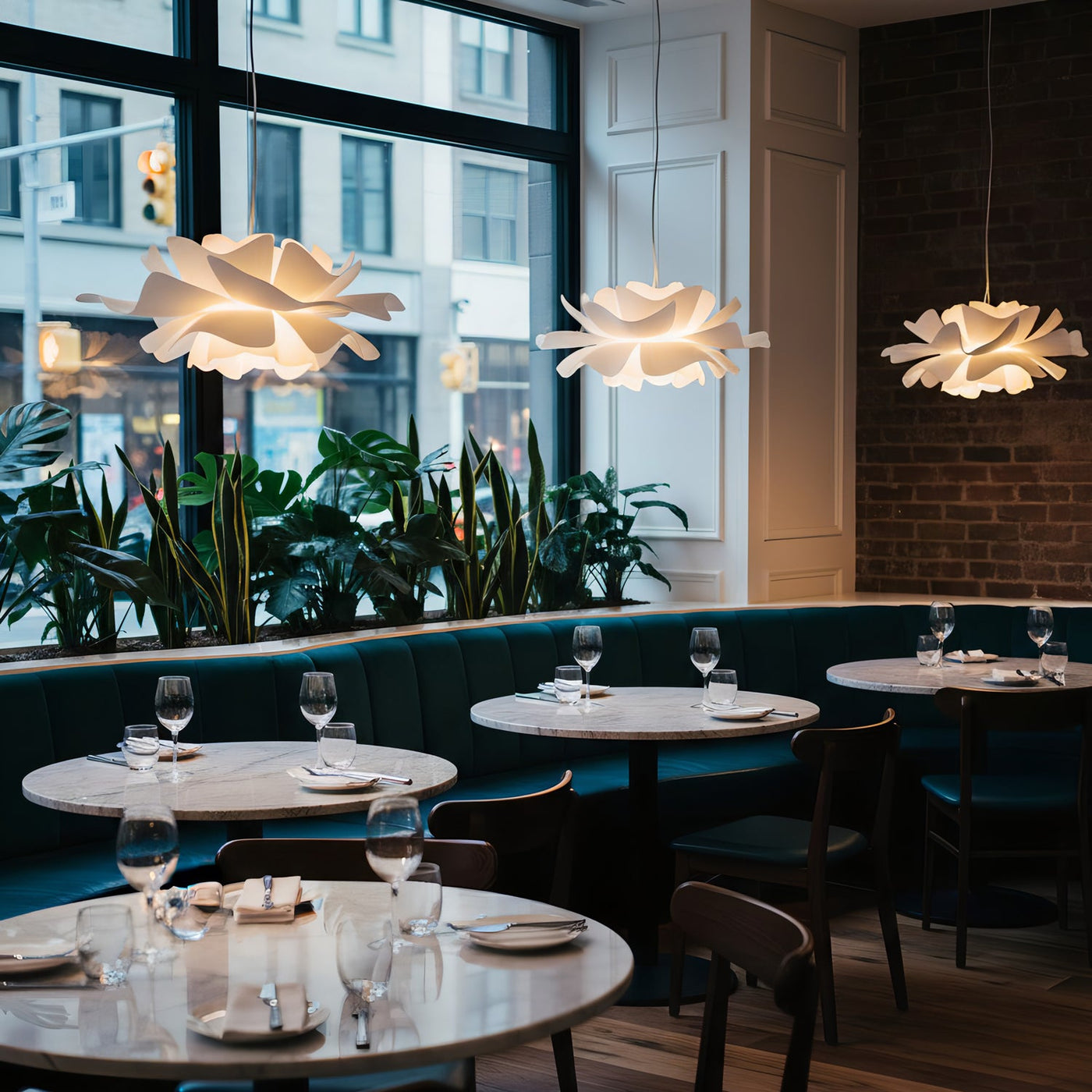 Elegant White Lotus Pendant Light - Glass Kitchen Pendant Lighting in Warm Neutrals 8