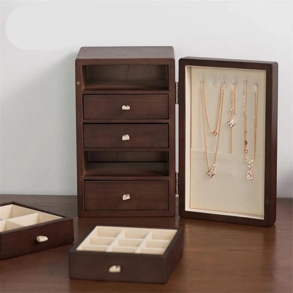 LUXELIVA – Elegant Wooden Jewelry Box with Multi-Layer Storage