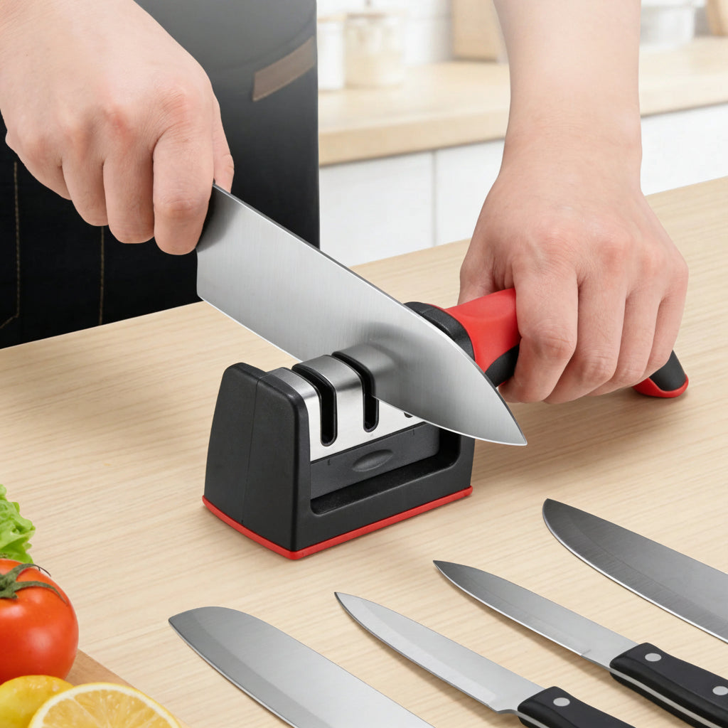 Ergonomic 3-Stage Manual Knife Sharpener with Non-Slip Handle for Precision Sharpening 0