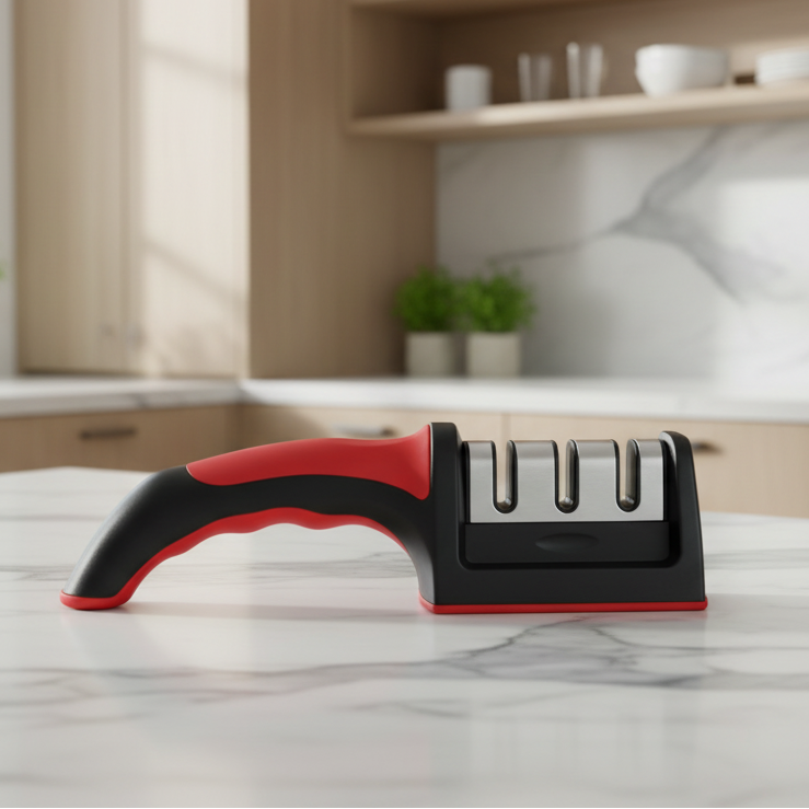 Ergonomic 3-Stage Manual Knife Sharpener with Non-Slip Handle for Precision Sharpening 3