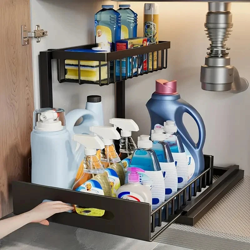 Expandable Double Layer Under Sink Organizer with Pull-Out Baskets - Kitchen & Bathroom Storage Solution 1