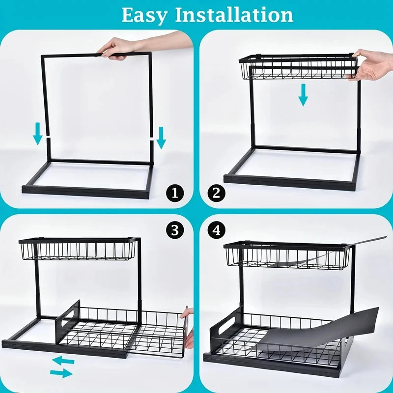 Expandable Double Layer Under Sink Organizer with Pull-Out Baskets - Kitchen & Bathroom Storage Solution 3