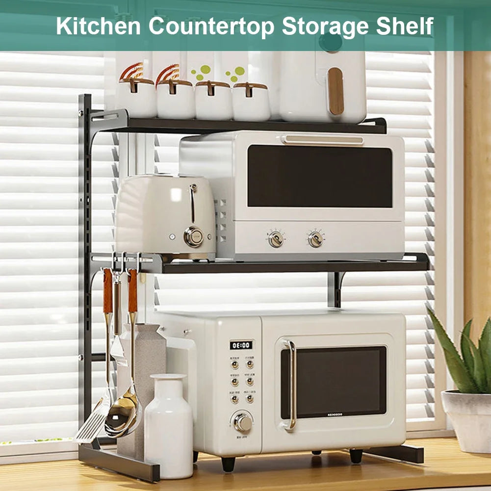 Expandable Kitchen Shelf - Adjustable Metal Storage Organizer for Microwave 1