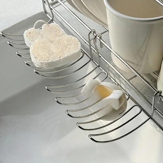 Expandable Stainless Steel Over The Sink Dish Rack & Utensil Holder 0
