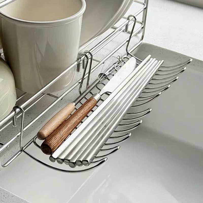 Expandable Stainless Steel Over The Sink Dish Rack & Utensil Holder 2