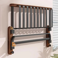 Foldable Walnut Towel Rack with Hooks & Storage Shelf for Bathroom Towel Storage 1