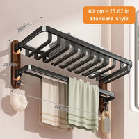 Foldable Walnut Towel Rack with Hooks & Storage Shelf for Bathroom Towel Storage 7