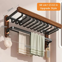 Foldable Walnut Towel Rack with Hooks & Storage Shelf for Bathroom Towel Storage 9
