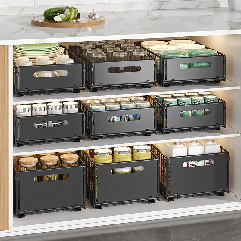 Folding Cabinet Storage Rack - Multifunctional Pull-Out Basket for Kitchen Organization 1