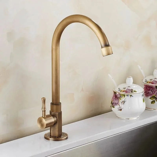 GOLDENSWAN – Antique Brass Swan Neck Faucet for Kitchen & Bathroom 0