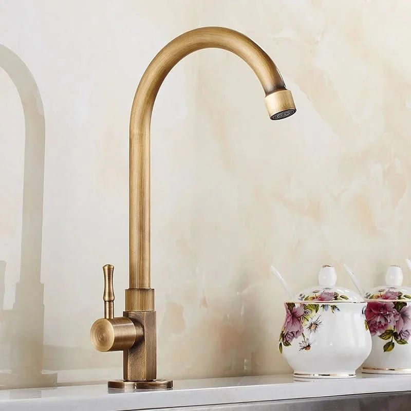 GOLDENSWAN – Antique Brass Swan Neck Faucet for Kitchen & Bathroom 1