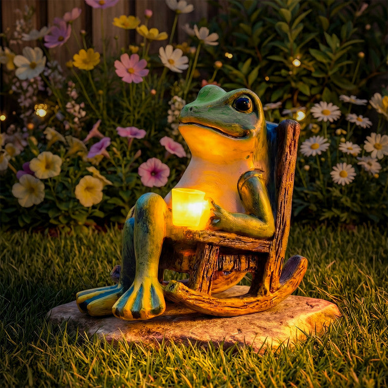 Glowing Garden Frog Statue - Solar-Powered Outdoor Decor with Automatic Illumination 0