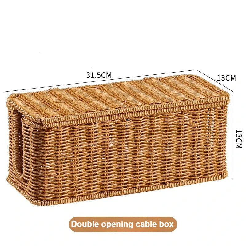 Hand-Woven Rattan Cable Organizer Box - Durable Multi-Compartment Cord Management Solution 6
