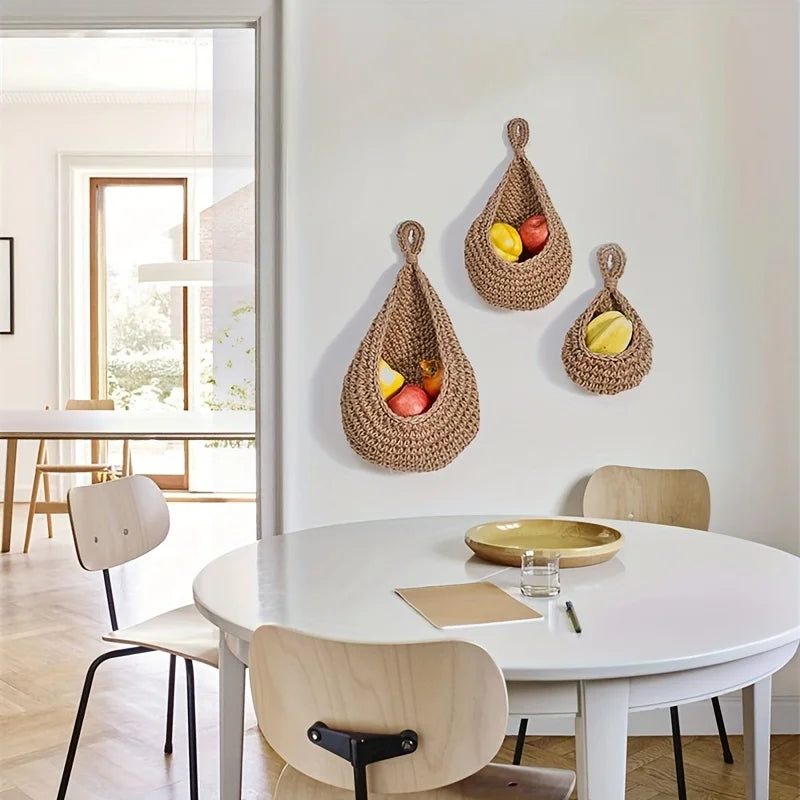 Handmade Jute Hanging Baskets - 3-Piece Wall Storage for Fruits & Vegetables 1