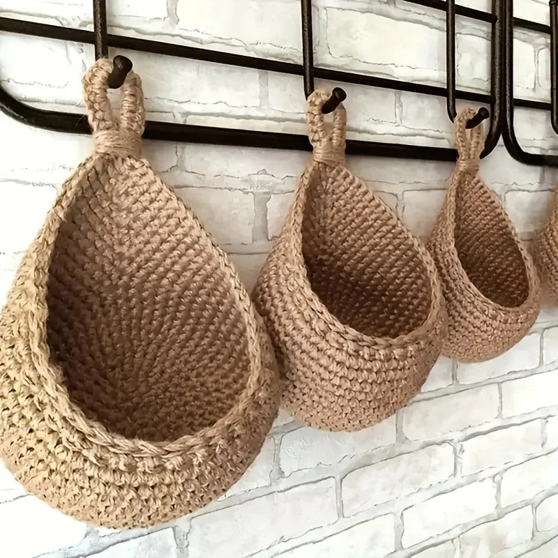 Handmade Jute Hanging Baskets - 3-Piece Wall Storage for Fruits & Vegetables 3