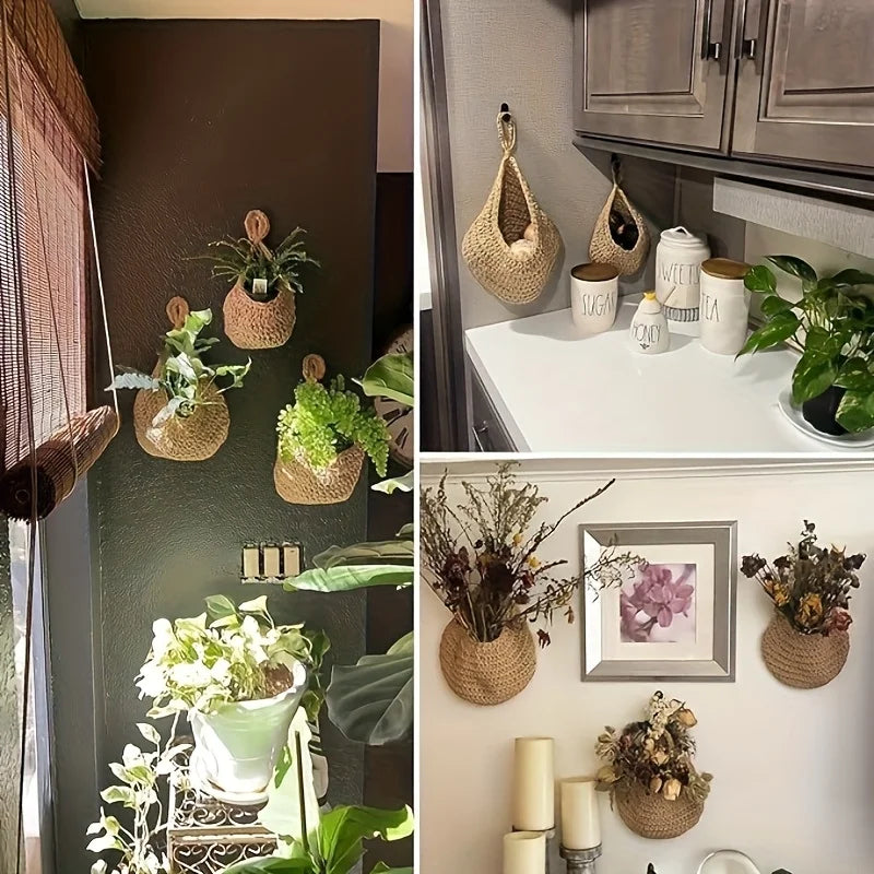 Handmade Jute Hanging Baskets - 3-Piece Wall Storage for Fruits & Vegetables 4
