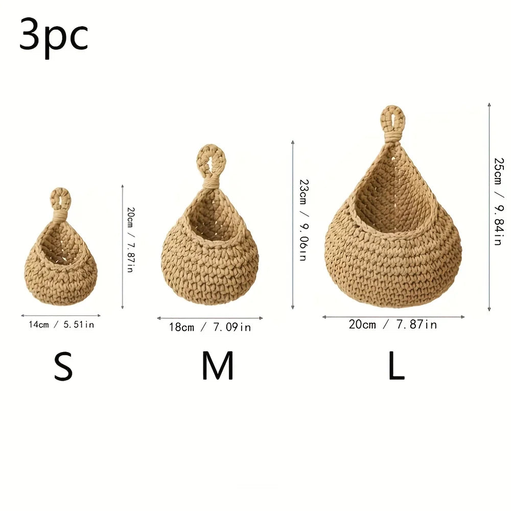 Handmade Jute Hanging Baskets - 3-Piece Wall Storage for Fruits & Vegetables 5