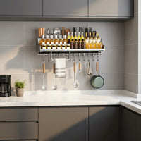Hanging Kitchen Storage Rack - 60CM Spice Organizer with 12 Hooks, Rust-Proof Metal 0