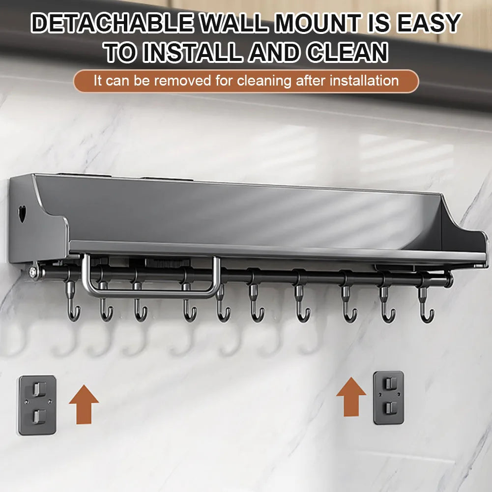 Hanging Kitchen Storage Rack - 60CM Spice Organizer with 12 Hooks, Rust-Proof Metal 2