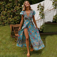 Happie Queens - Floral Print Bohemian Maxi Dress with Bat Sleeves 0