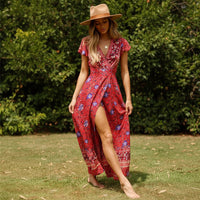 Happie Queens - Floral Print Bohemian Maxi Dress with Bat Sleeves 3