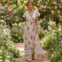 Happie Queens - Floral Print Bohemian Maxi Dress with Bat Sleeves 4