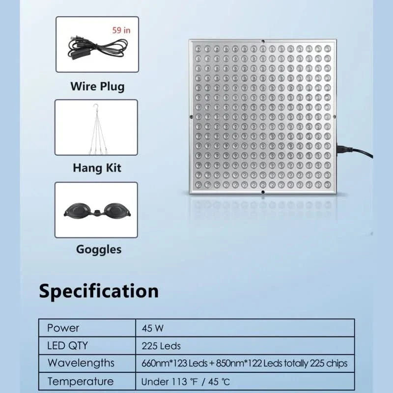 InfraGlow - Red Light Therapy Panel with 225 LEDs for Skin Rejuvenation & Relaxation 6