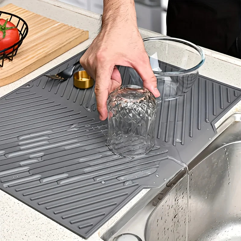 Innovative Silicone Dish Drying Mat with Raised Stripes for Quick Drying 0