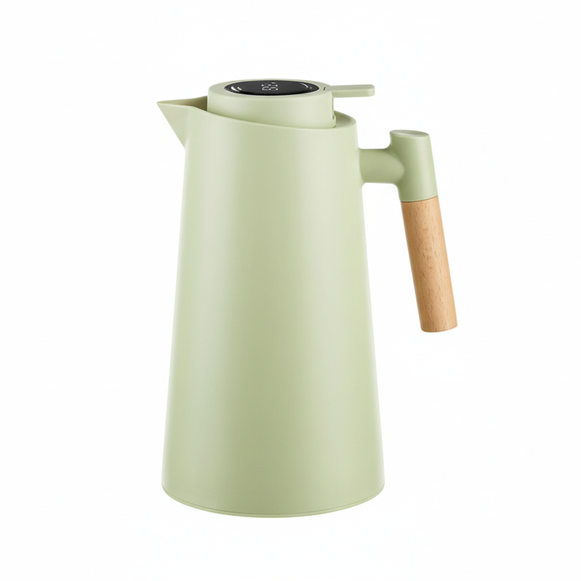LATTEA THERMO – Double-walled Thermos Flask with Temperature Display and Wooden Handle 0