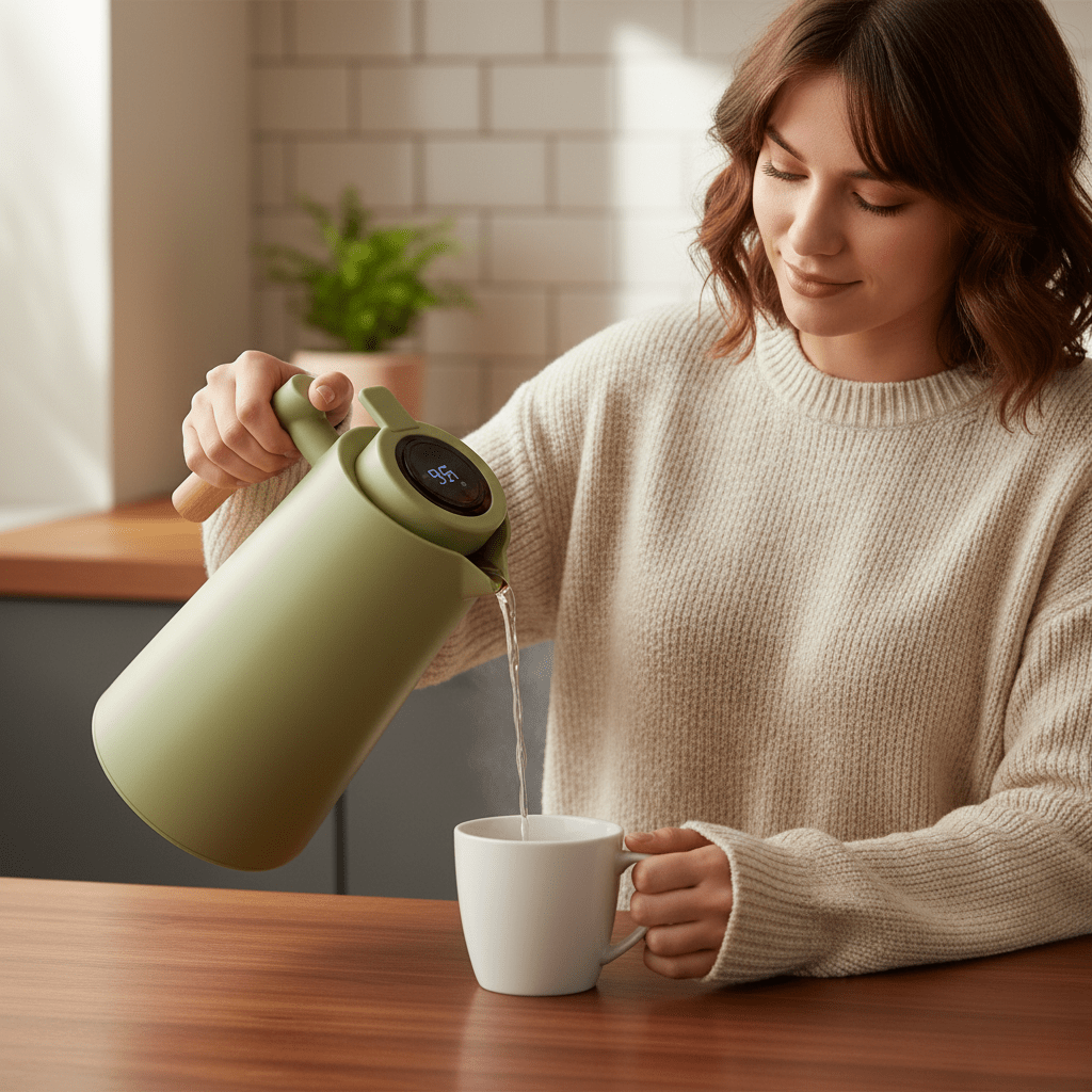LATTEA THERMO – Double-walled Thermos Flask with Temperature Display and Wooden Handle 5