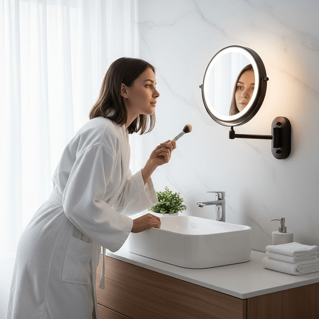 LED Lighted Magnifying Makeup Mirror - Adjustable Brightness & Travel-Friendly Design 3