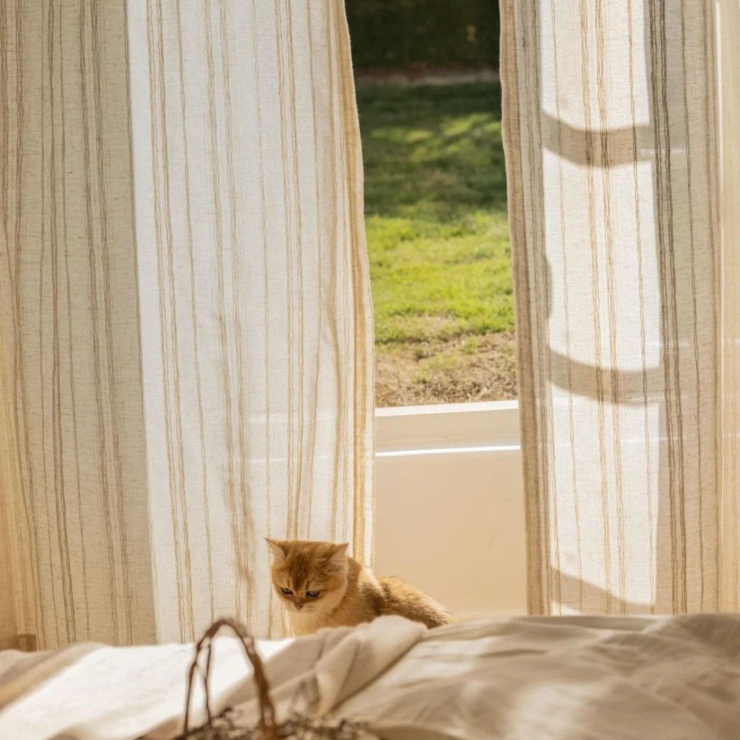 Linen Sheer Curtains for Living Room - Vertical Stripes, Wabi Sabi Design 2