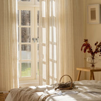 Linen Sheer Curtains for Living Room - Vertical Stripes, Wabi Sabi Design 3