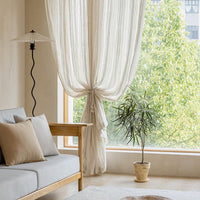 Linen Sheer Curtains for Living Room - Vertical Stripes, Wabi Sabi Design 7