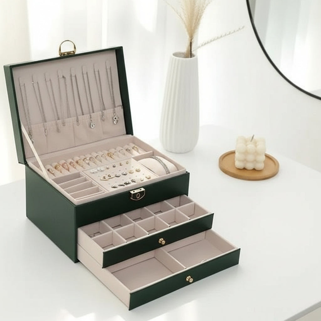 Luxe Jewel - Elegant Leather Travel Jewelry Organizer with Multi-Layered Storage 3