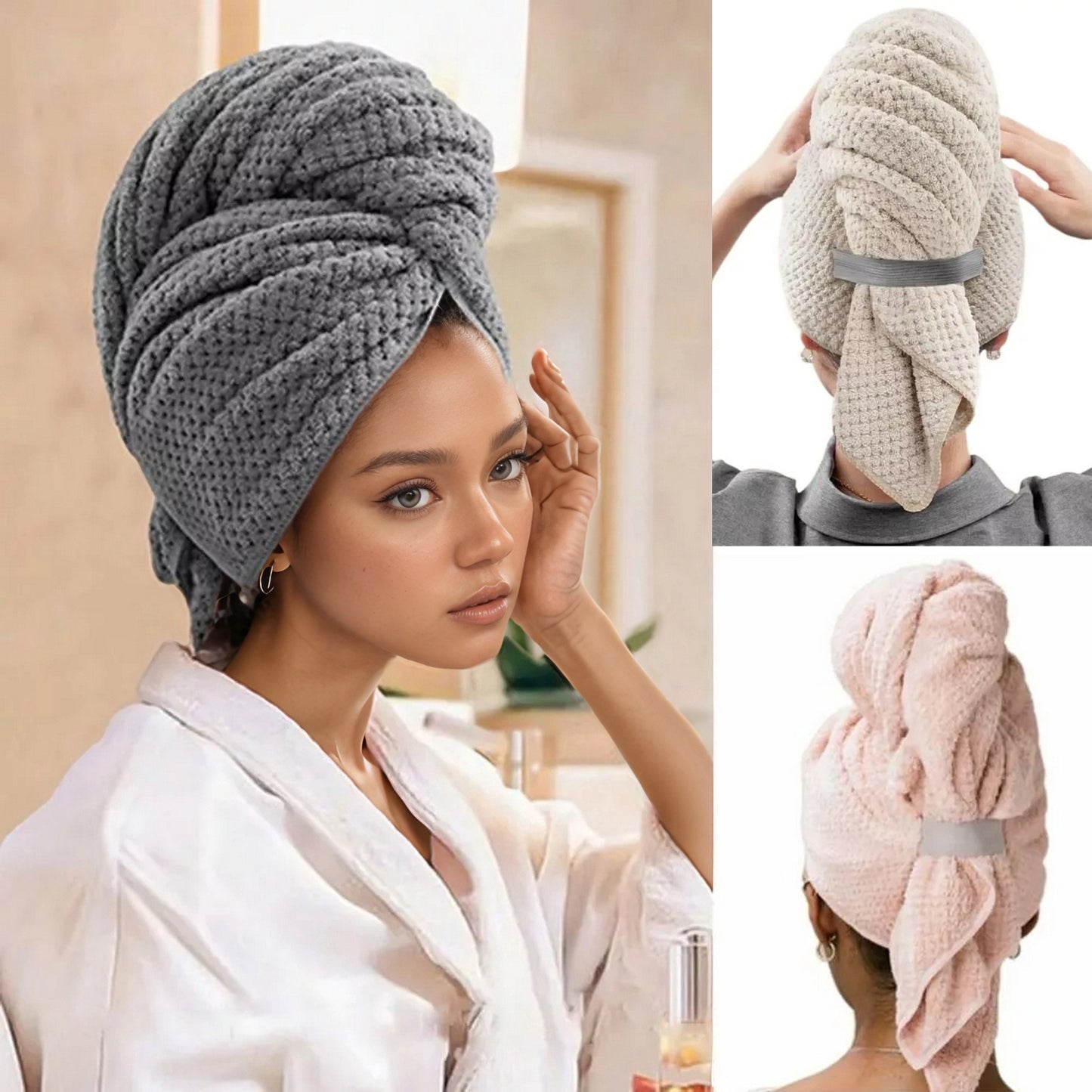 VELVADRY – Coral Velvet Hair Towel Wrap for Fast Drying and Frizz-Reducing Hair Care