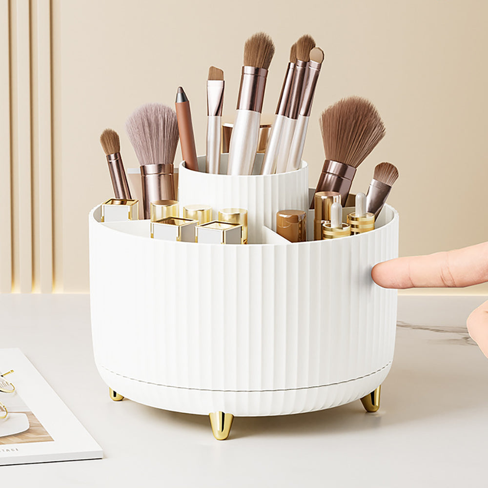 COSMETIC SPIN – 360° rotating makeup organizer with compact multi-slot storage for brushes, cosmetics, and daily essentials