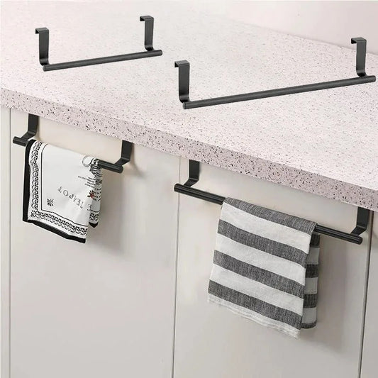 DOOR TOWEL BAR – Stainless steel over-the-door towel rack designed for space-saving storage in kitchen and bathroom use