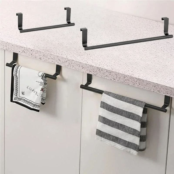 DOOR TOWEL BAR – Stainless steel over-the-door towel rack designed for space-saving storage in kitchen and bathroom use