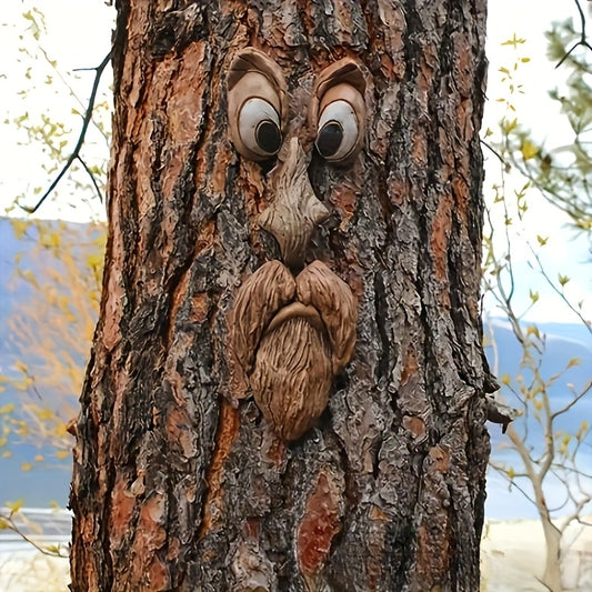 WOODWINK - Whimsical tree face ornament crafted to bring playful character outdoors.