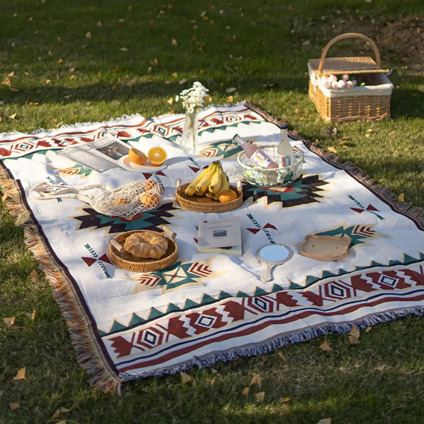 MEXIBREEZE – Boheme-Leinendecke für Reisen und Sofa