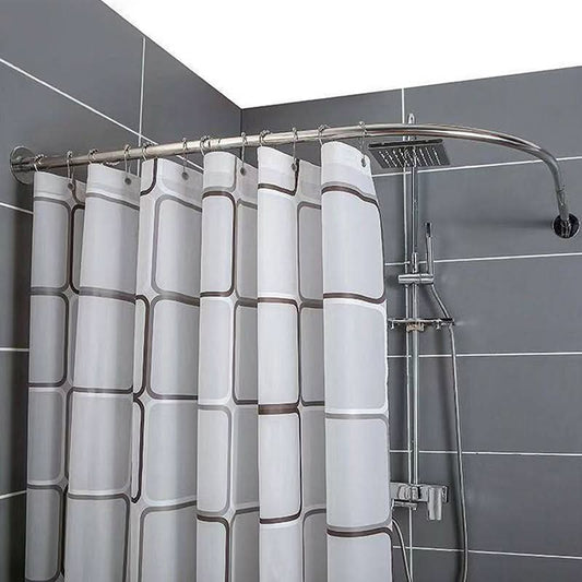 FLEXICURVE – Barra de cortina de ducha extensible en forma de L con instalación sin perforaciones en acero inoxidable para baños modernos