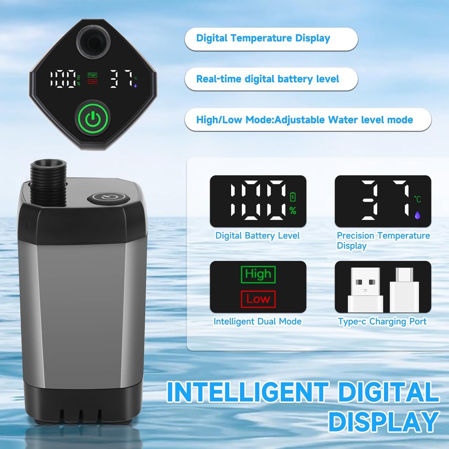 AQUAFLOWX – Pompe de douche portable pour camping avec affichage numérique