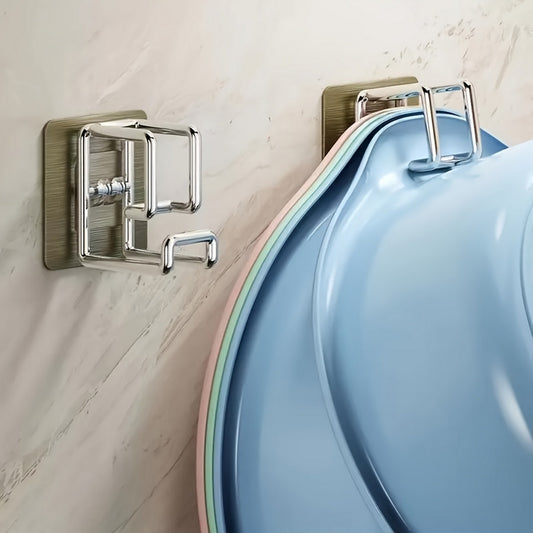 BASIN HOOK – Punch-free stainless steel wall hook for space-saving towel and basin storage in kitchen and bathroom use