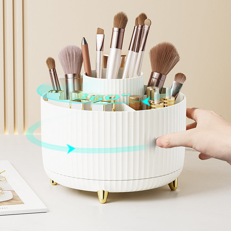 COSMETIC SPIN – 360° rotating makeup organizer with compact multi-slot storage for brushes, cosmetics, and daily essentials