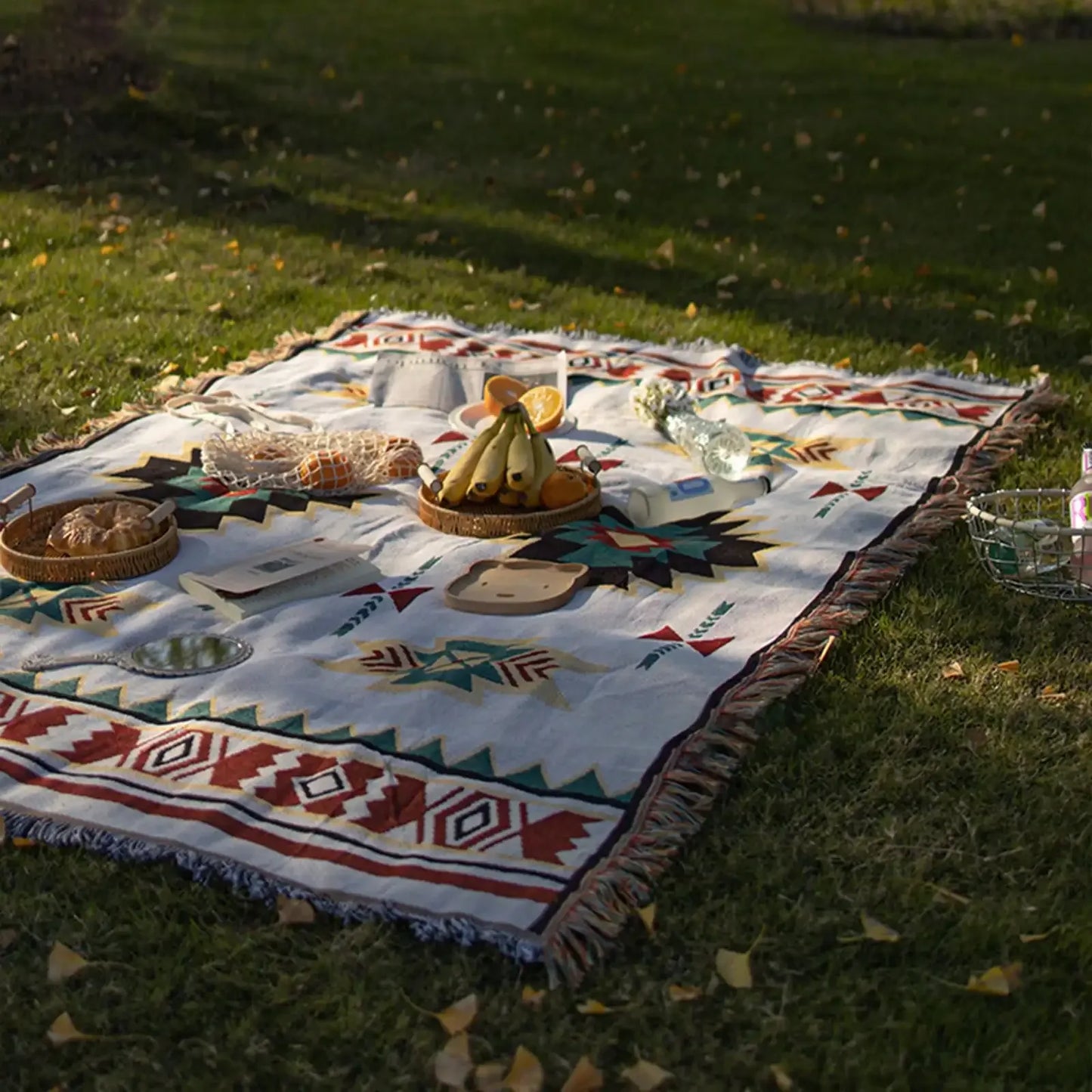 MEXIBREEZE – Boheme-Leinendecke für Reisen und Sofa