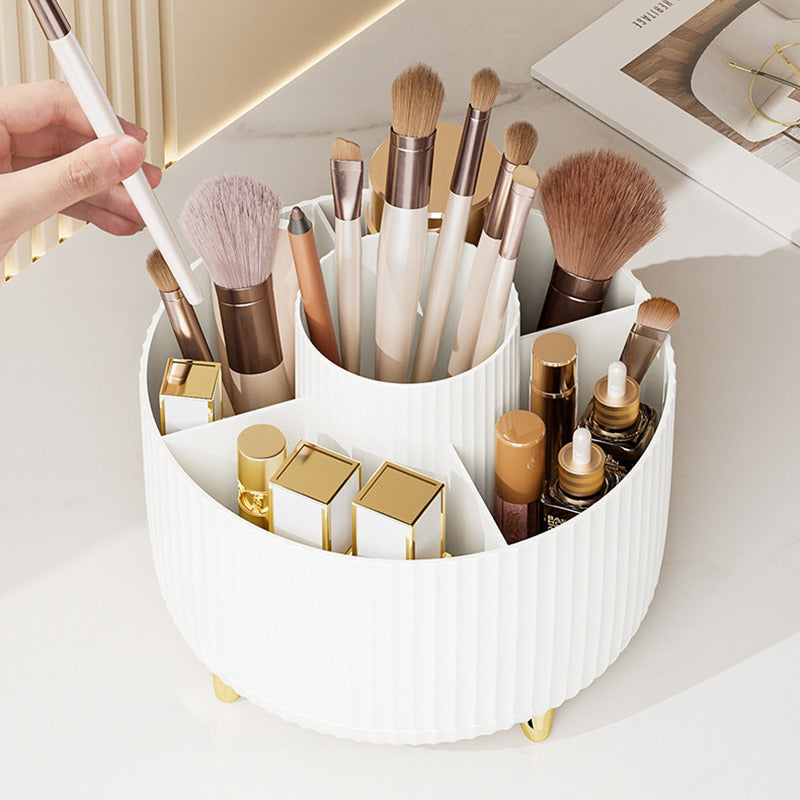 COSMETIC SPIN – 360° rotating makeup organizer with compact multi-slot storage for brushes, cosmetics, and daily essentials