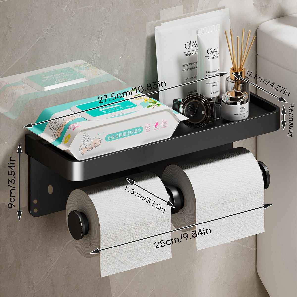 TOILET ROLL - Wall-mounted aluminum toilet paper holder with storage drawer design